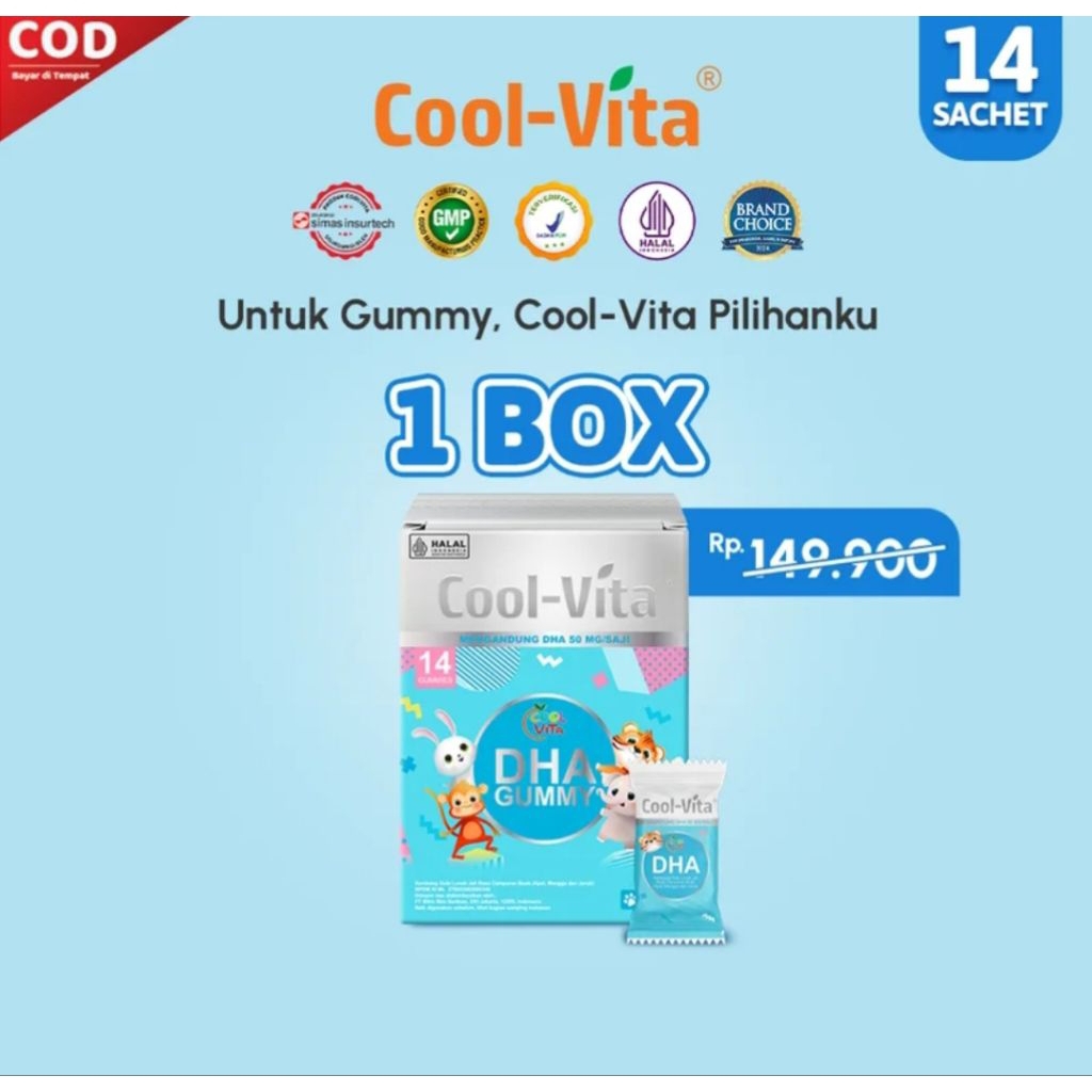 Coolvita DHA Gummy BOX Suplemen Vitamin Anak Dengan Minyak Alga DHA Untuk Keshatan Mata dan Perkemba
