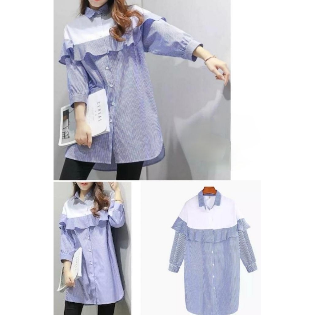 BESTGIRL TUNIK SABRINA SALUR KOMBINASI KATUN/TUNIK WANITA SALUR KOMBINASI KATUN LENGAN PANJANG
