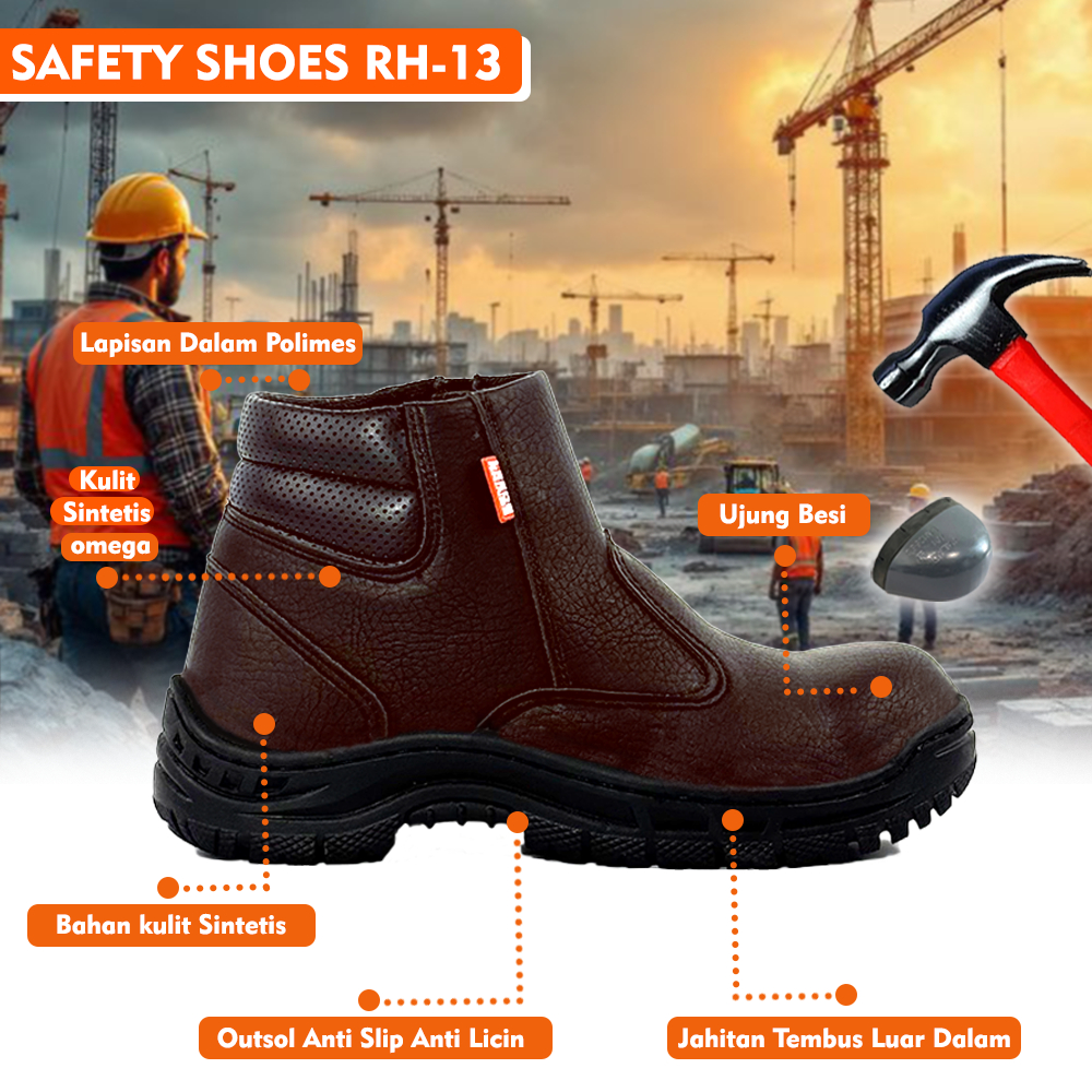 Sepatu Safety Slop Resleting Boots Safety Slip On Sepatu Kerja Selop Safety Shoes Septi Tanpa Tali S