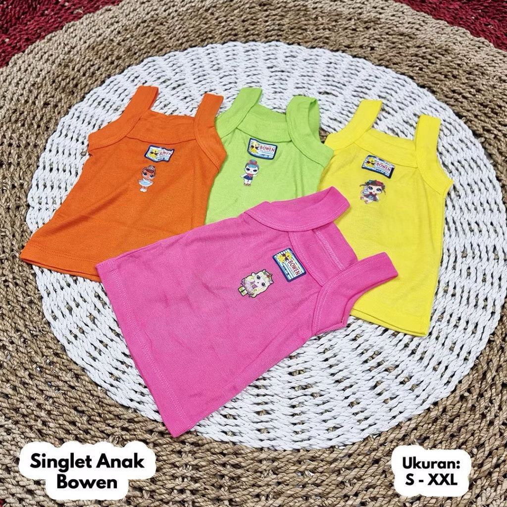 SINGLET ANAK PEREMPUAN STIKER LUCU (3 PCS) SIZE S-XXL - TANKTOP ANAK PEREMPUAN STIKER LUCU