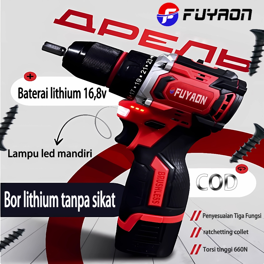 COD✅ Bor Listrik Tanpa Sikat 16.8v /baterai bor cas / bor cordless elektrik/ Set Bor Tanpa Kabel/ Bo