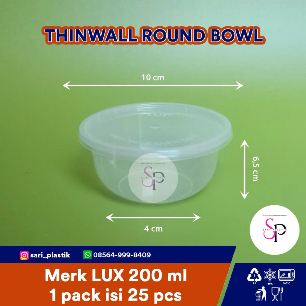 [isi 25 pcs] Thinwall Bowl merk LUX 200 ml