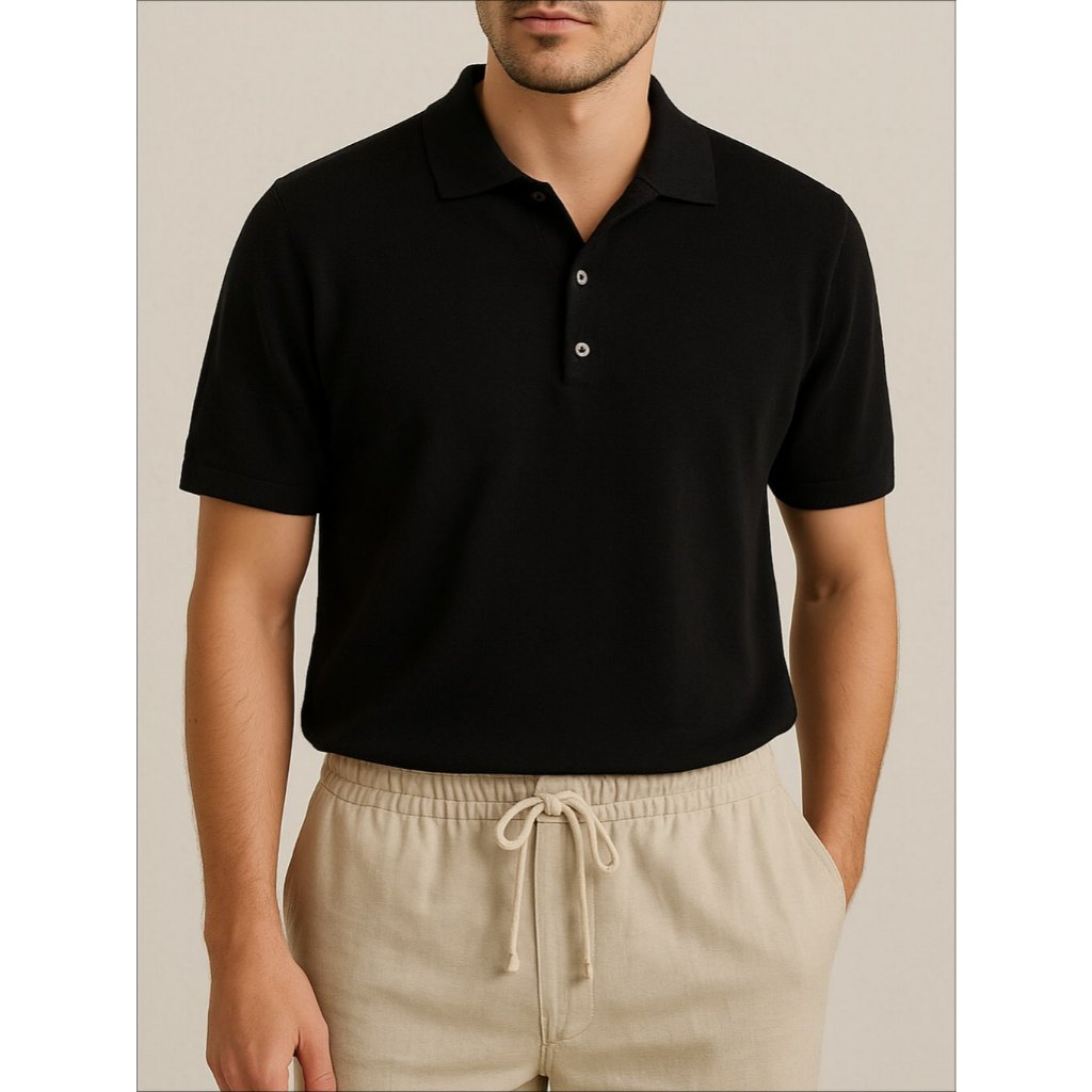 LAINE KOREA MEN KNIT POLO SHIRT IN BLACK (M-L)