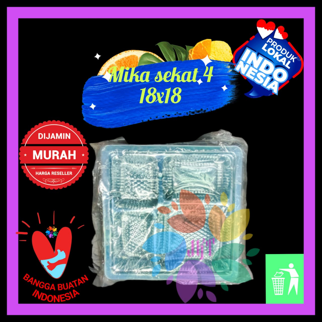 50pcs MIKA UKURAN 18X18 UNTUK DALAM DUS NASI 18X18 MIKA SEKAT 4 Alas Nasi Box