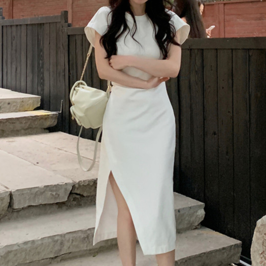 baju midi dress putih jumbo wanita kekinian lengan pendek pesta mewah elegan kondangan polos evening