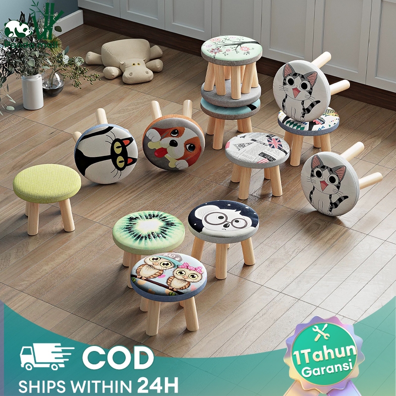 Kursi Stool Kaki Kayu Kursi Bulat Stool Bundar Empuk untuk Ruang Tamu, Cafe, dan Kamar