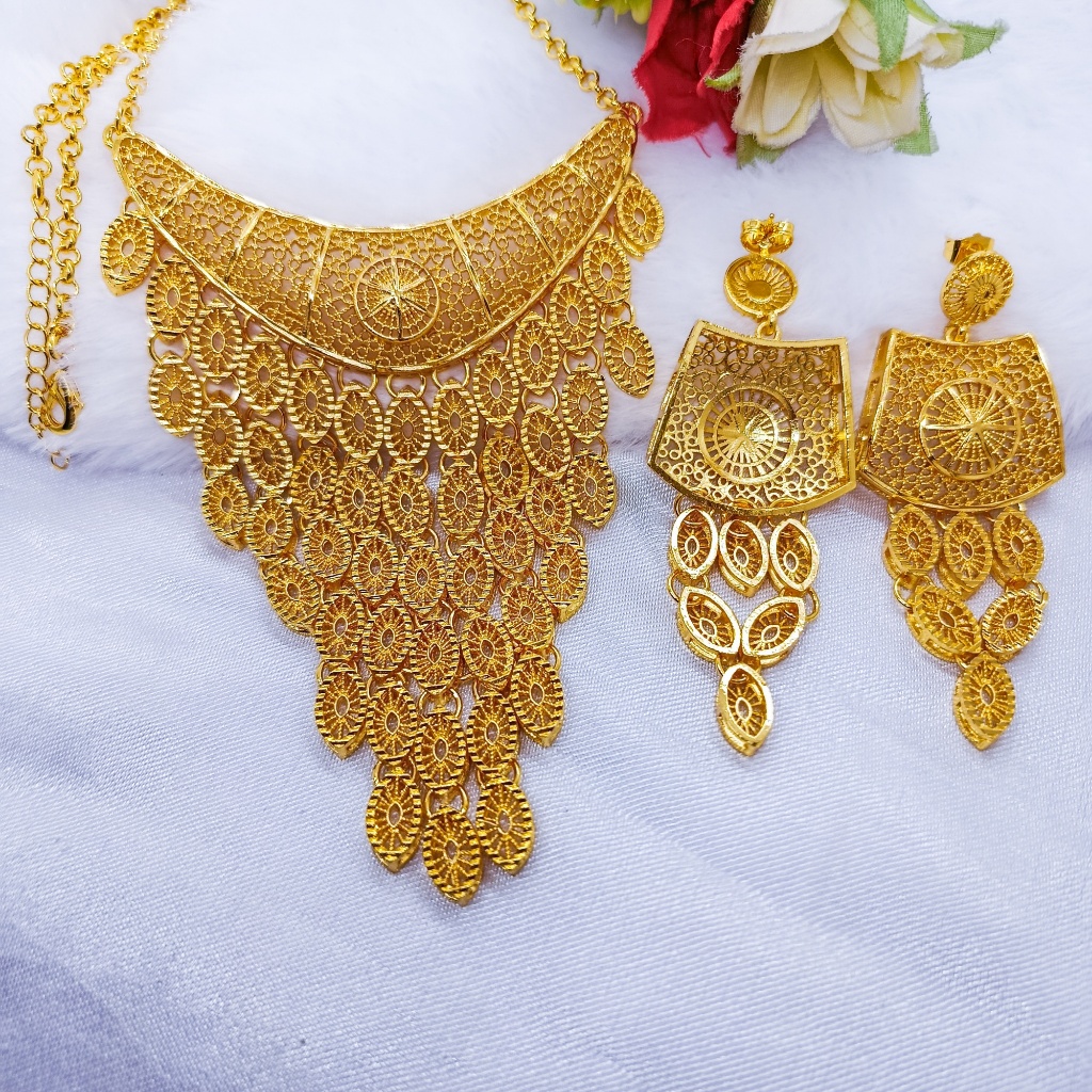 Kalung Terbaru Import Kalung Chocker Dubai India Free Anting Simpel Dan Mewah Berlapis Emas 24K Gold