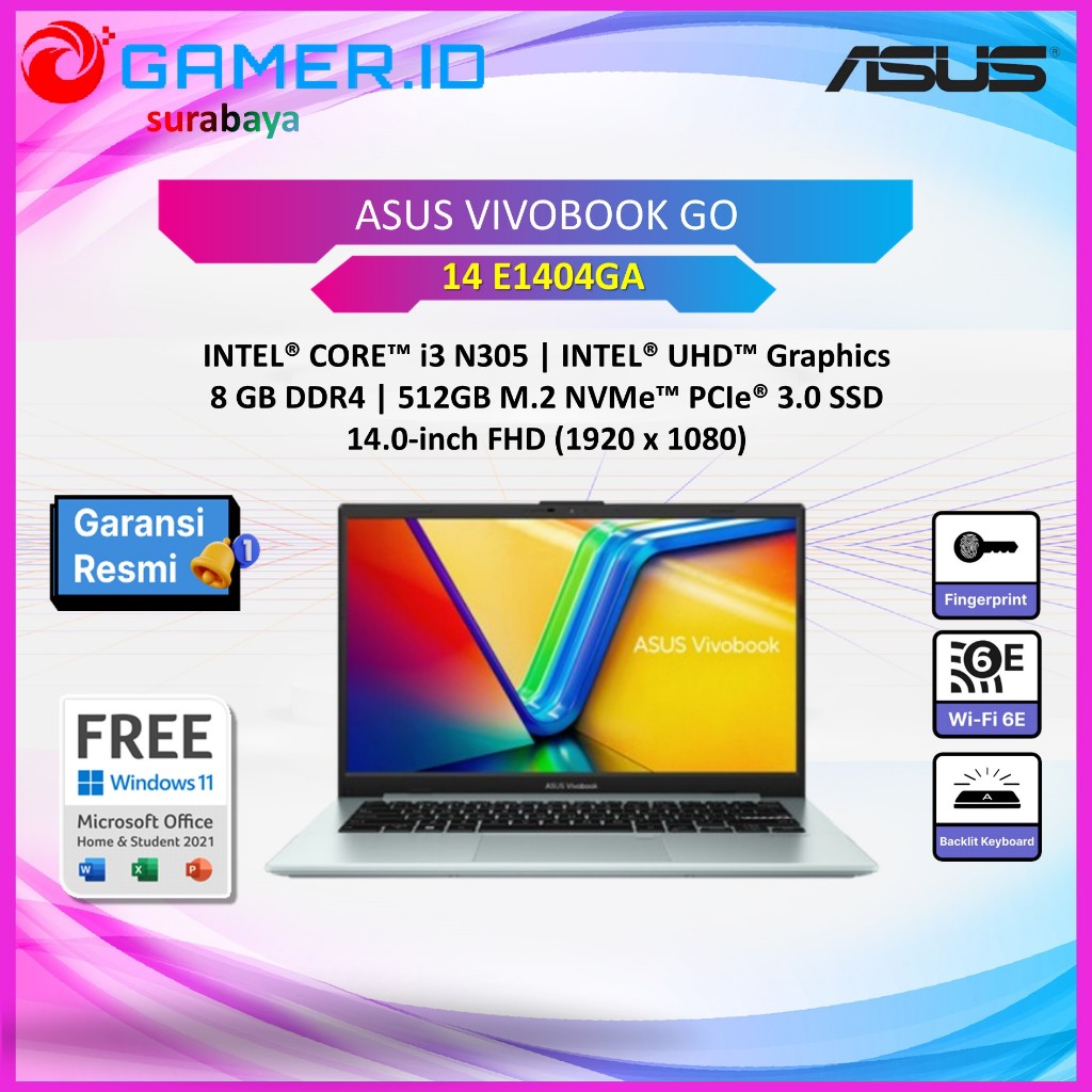 LAPTOP ASUS VIVOBOOK GO 14 E1404GA I3 N305 8GB 512GB 14.0FHD
