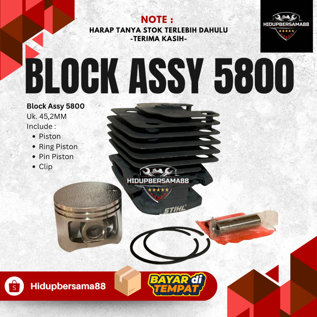 ylinder Block Assy Blok Senso Chainsaw 5200 5800 Komplit Boring Mesin Gergaji Mini Kecil 52CC 58CC  