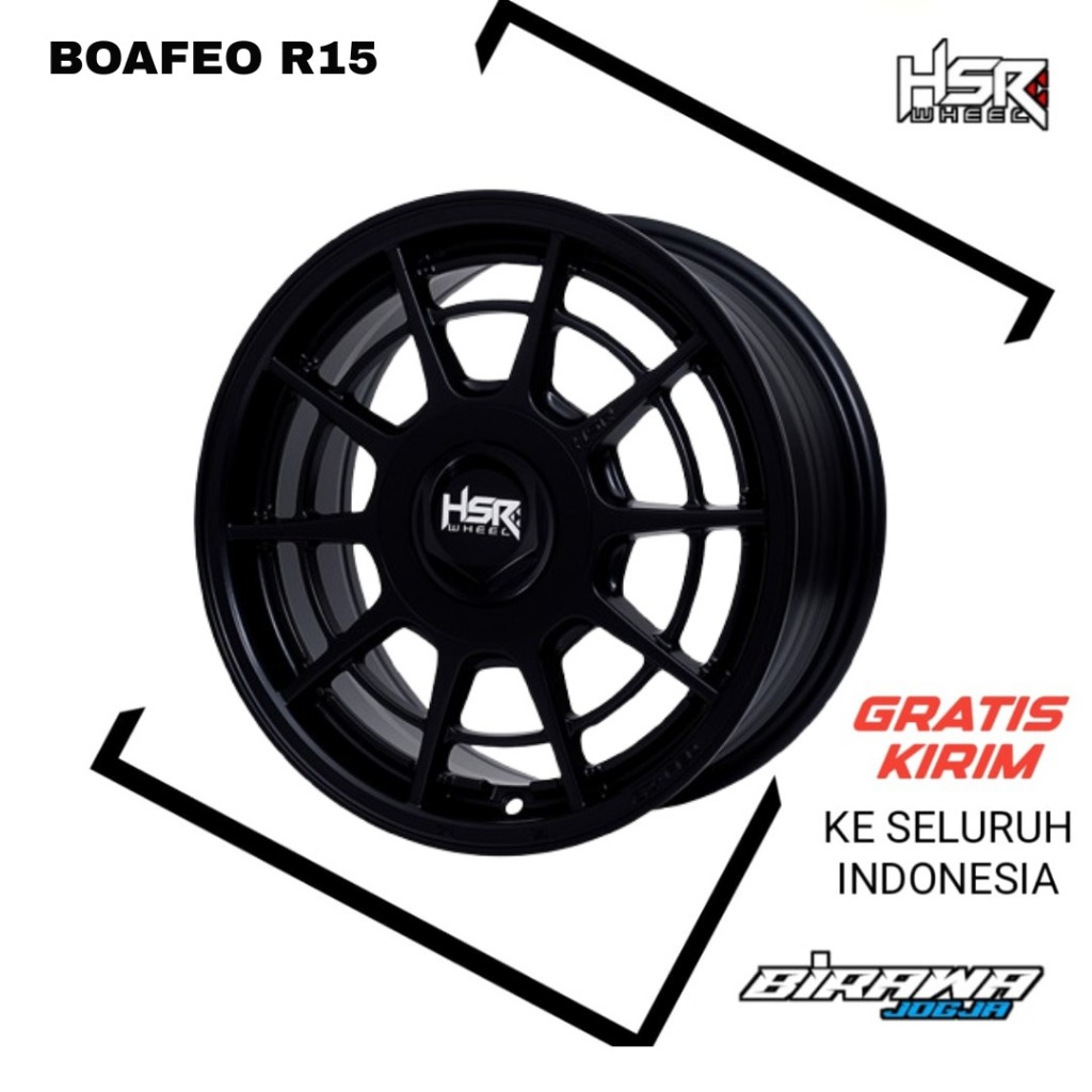 VELG MOBIL RING 15 HITAM LUBANG BAUT 4 COCOK UNTUK AVANZA, BRIO, YARIS, SIRION, VIOS HSR BOAFEO R15