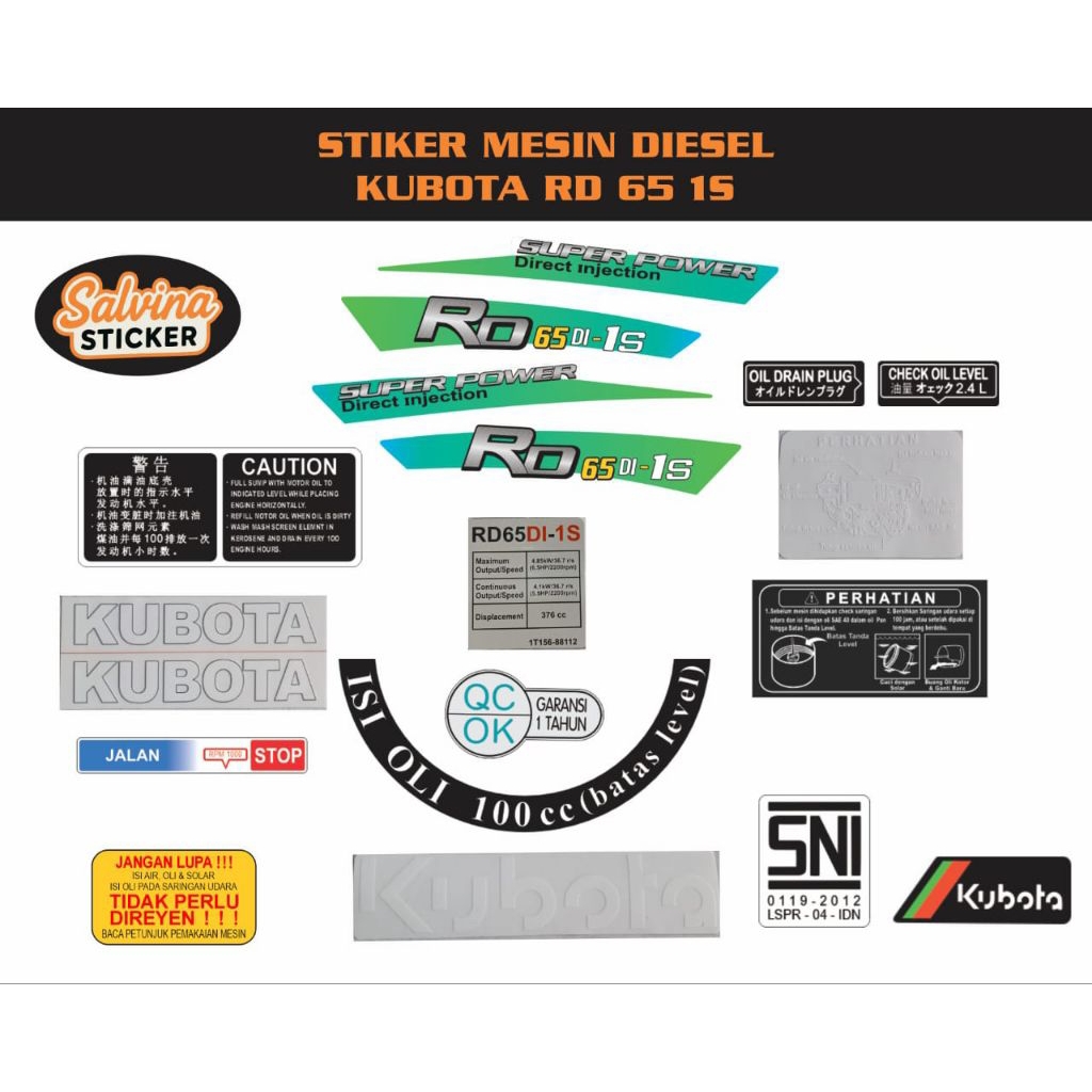 Stiker mesin diesel kubota RD 65 1S