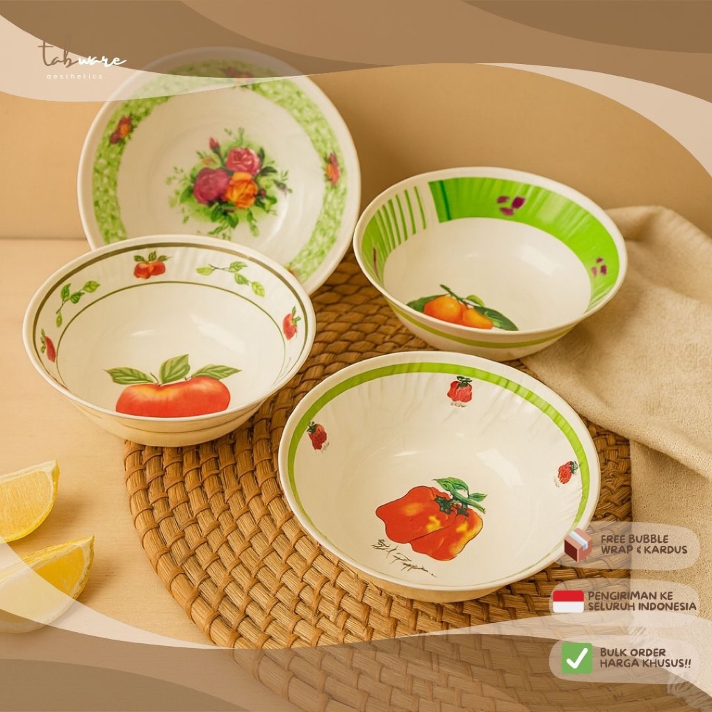(1pc) TABWARE Mangkok Melamine 8"/20cm Motif Buah Bunga / Mangkuk Saji Besar Sop Sayur