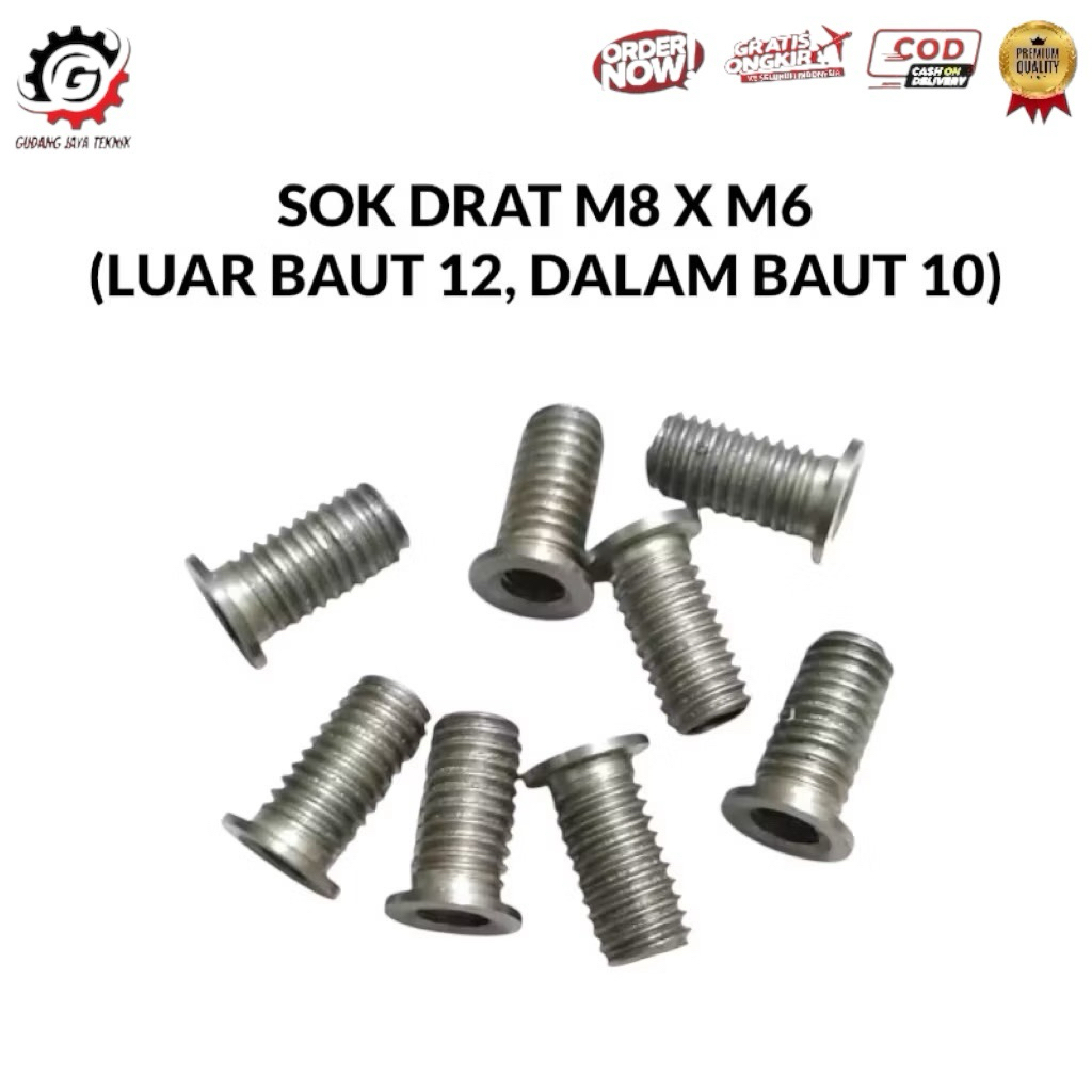 bosh drat sok drat m8×m6 (drat luar baut 12 drat dalam baut 10)