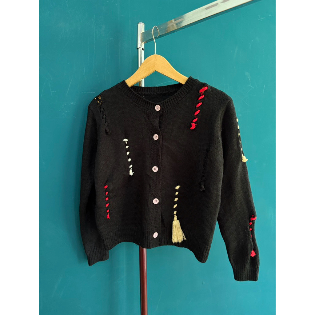 Cardigan 72 red cream thread black hitam dino wait sweater cewek Rajut Knit Korea Style Dewasa Outer