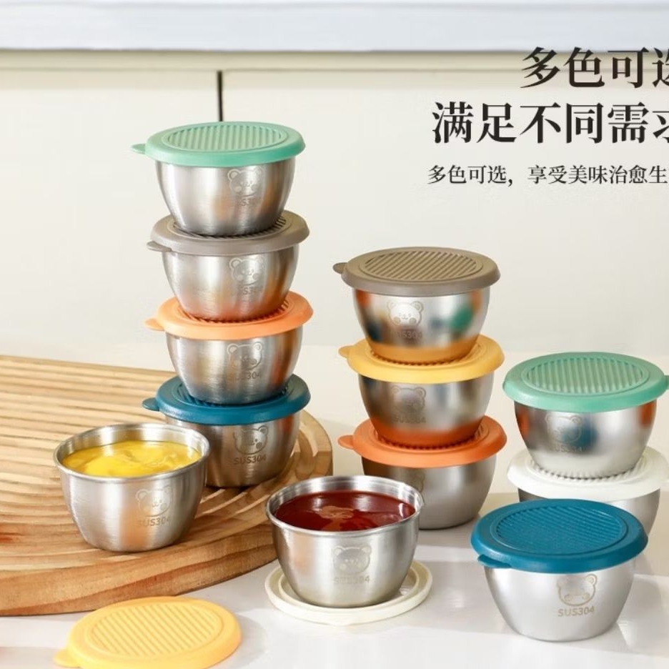 cup saus stainless 304 anti tumpah dengan tutup / wadah saos anti karat / cup wadah sayur serbaguna