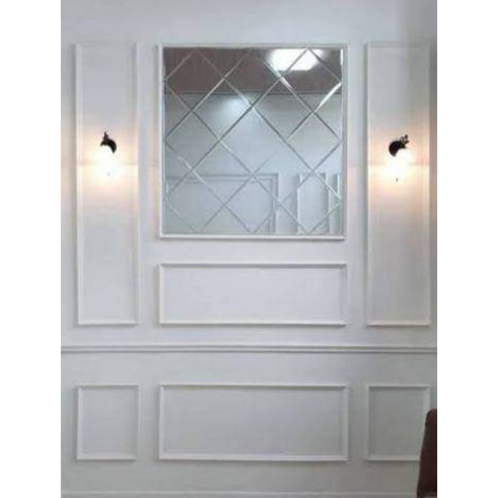Paket Lengkap Setengah Pilar Kaca Cermin Polosan dan Paket Wall Moulding