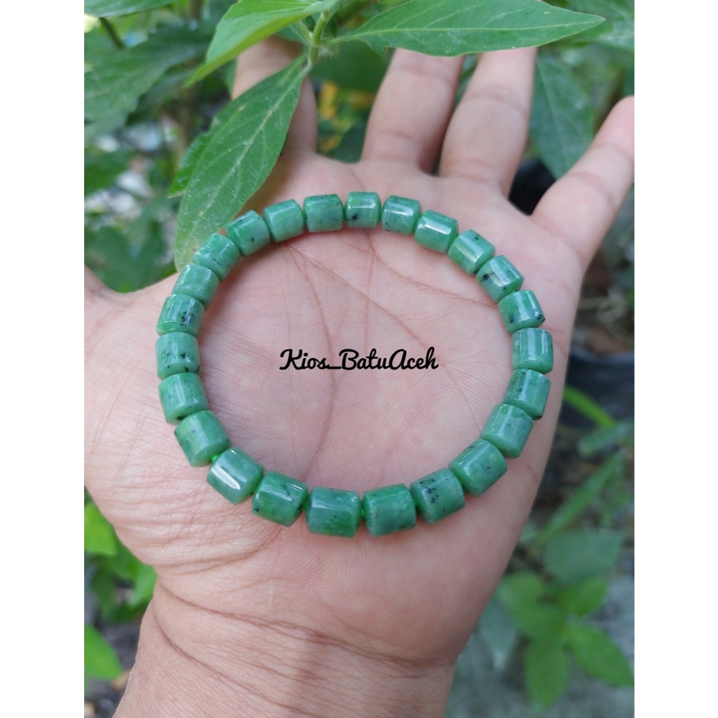 Gelang Batu Giok Nephrite Jade Original Asli Aceh Tabung Size 10