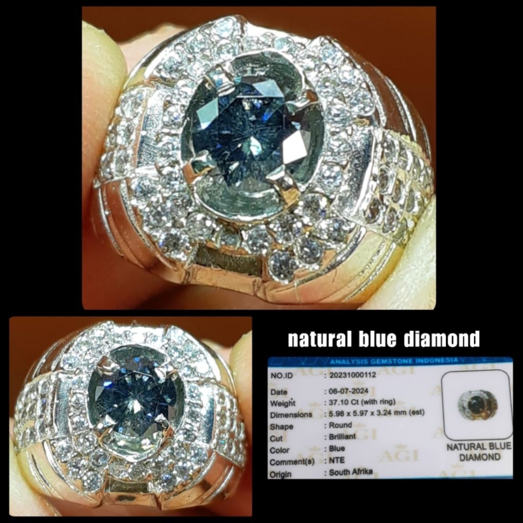 natural batu mulia berlian biru south Africa + ring perak