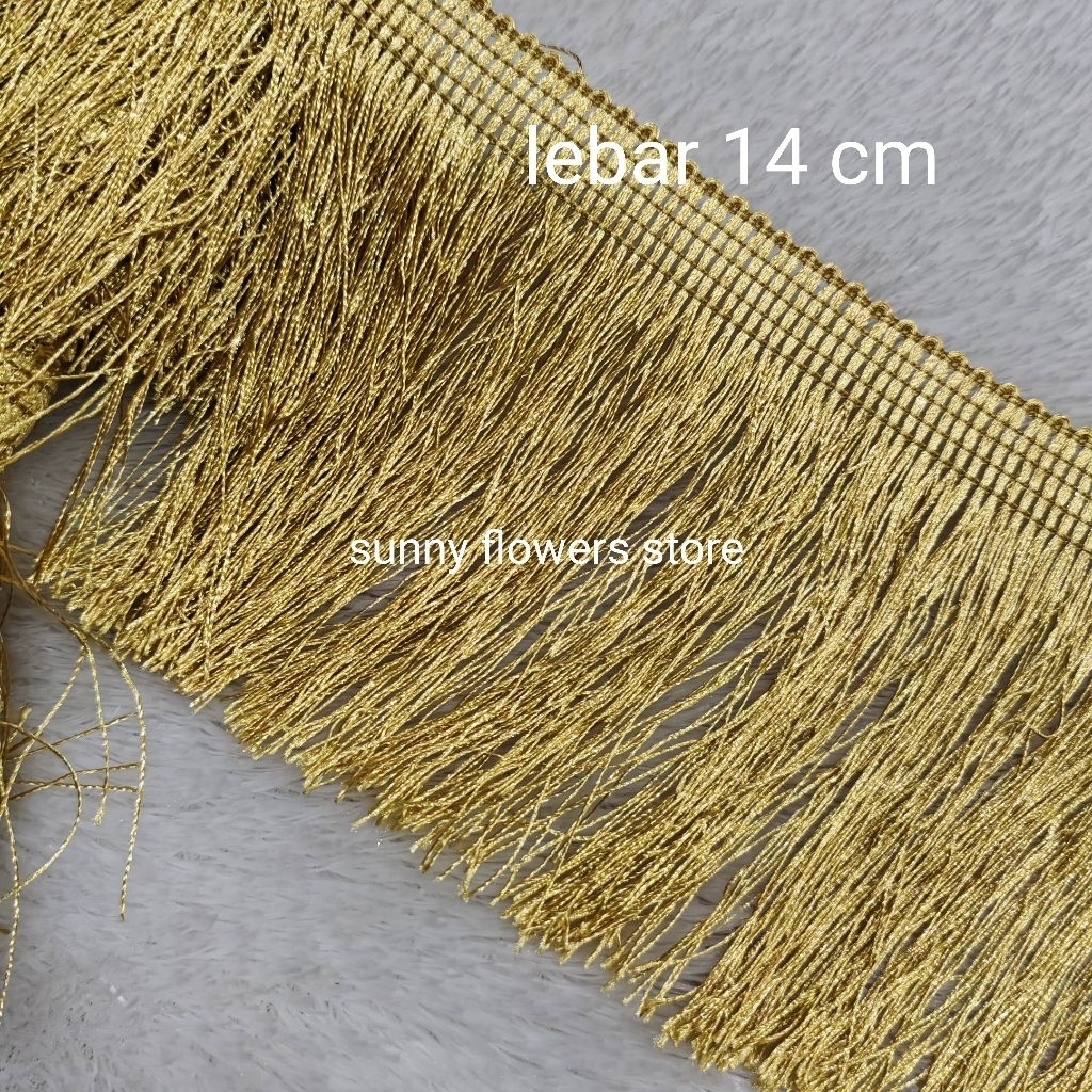 (1roll)Renda rumbai katun gold silver  isi 17 yard