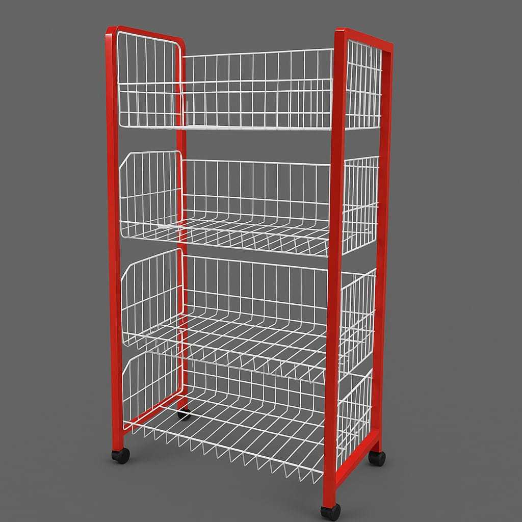 Rak Chiki Merah Minimarket K401 Susun 4/Rak Minimarket Serbaguna/Rak Merah Minimarket Multifungsi