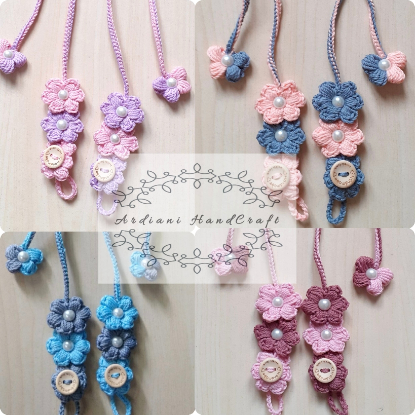 STRAP KONEKTOR RAJUT 2 COLOUR/STRAP MASKER HIJAB MUTIARA  2 Warna/ STRAP MASKER RAJUT HANDMADE / TAL