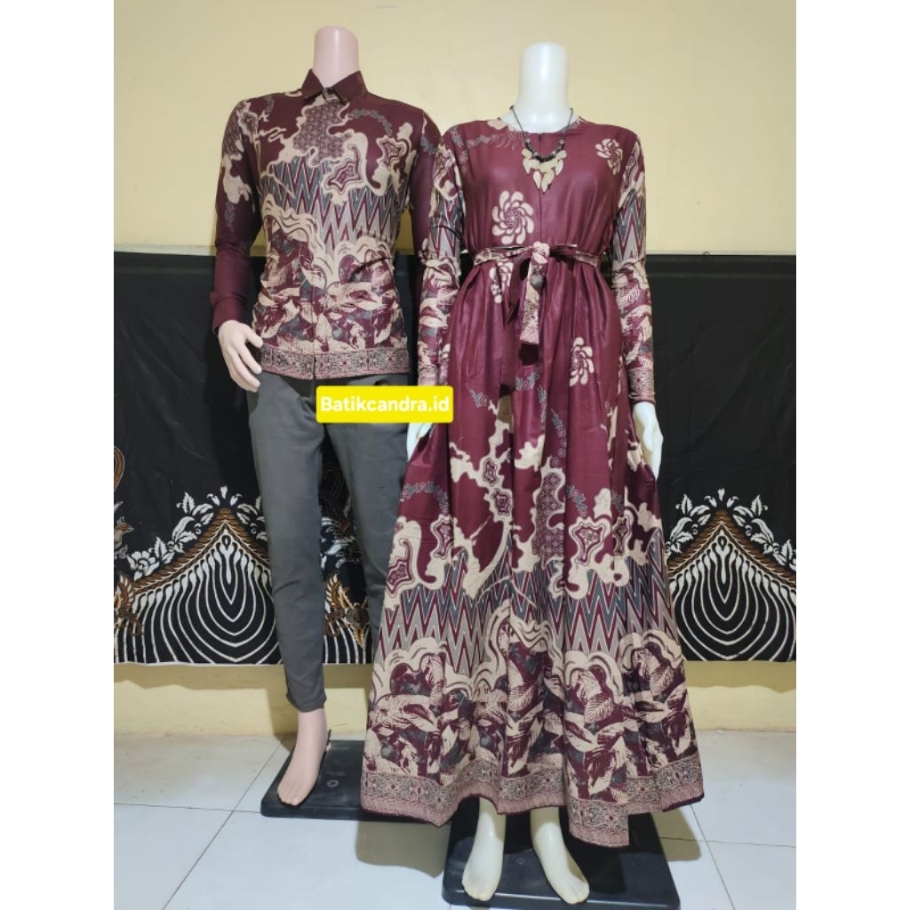Baju Couple Batik Gamis Pasangan Katun Prima Batik Kapelan Suami Istri