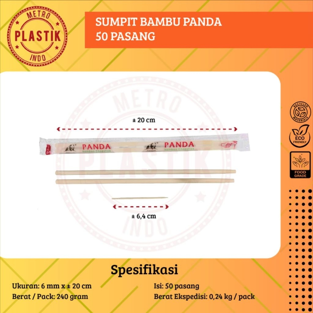 Sumpit Bambu Panda + Tusuk Gigi Isi 50 Pasang / Sumpit Steril / Sumpit Bakmi / Sumpit Panda / Sumpit