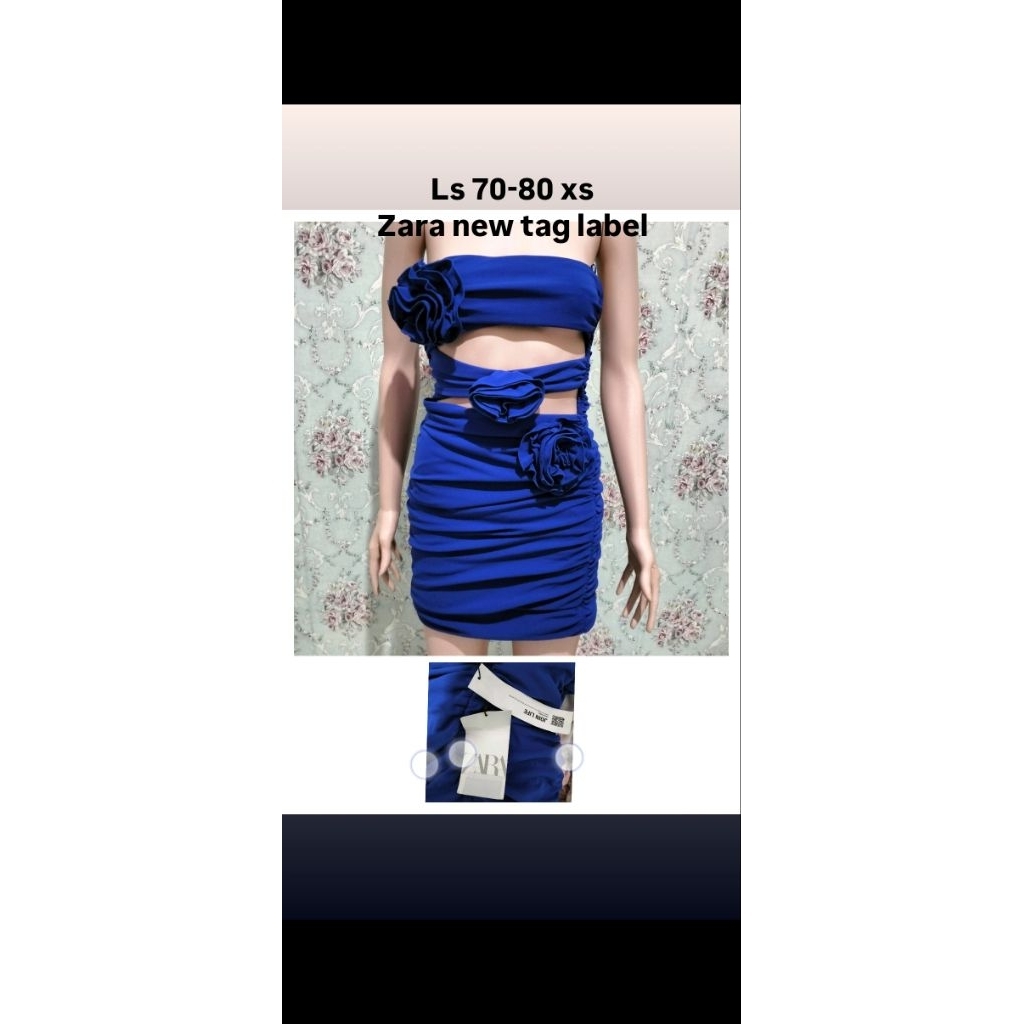 dress biru zara new tag label