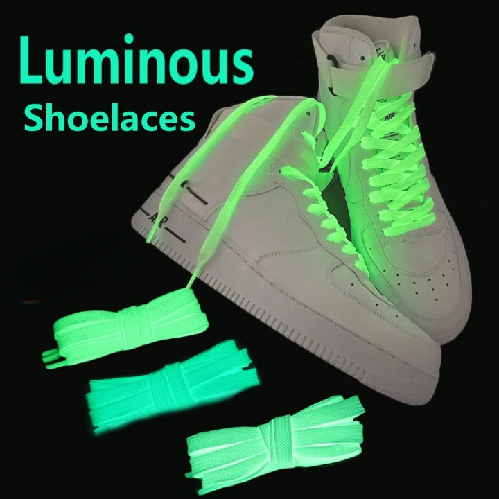 1Pasang 2 Pcs Tali Sepatu Glow In The Dark Menyela Luminous Reflective Panjang 120cm Flat Sneakers C