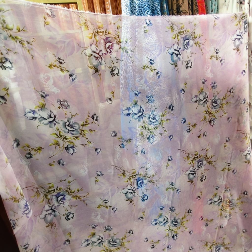 KAIN SIFON KRINGKEL PREMIUM MOTIF BUNGA BESAR SISA GARMENT - KAIN SIFON YORYU MOTIF KEMBANG BESAR - 