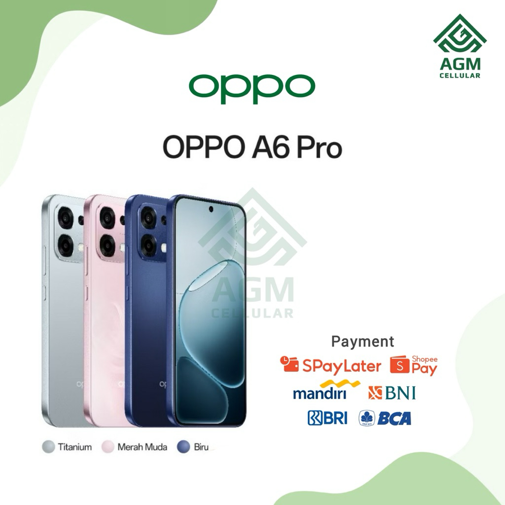 HANDPHONE OPPO A6 PRO 4G RAM 8GB/256GB | 8GB/128GB (Titanium, Biru, Merah Muda)