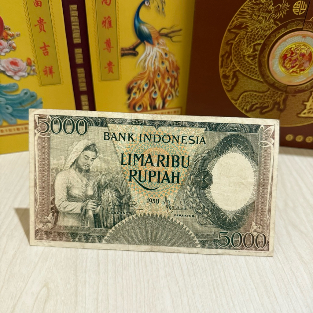 uang kuno 5000 rp 1958 seri cantik genap CAB 06006