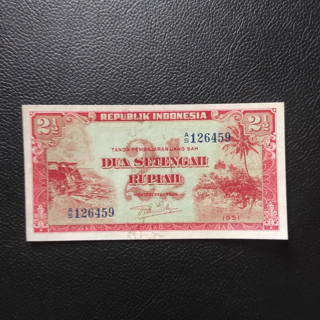 Uang 2 1/2 rupiah seri pemandangan tahun 1951 UNC Gress