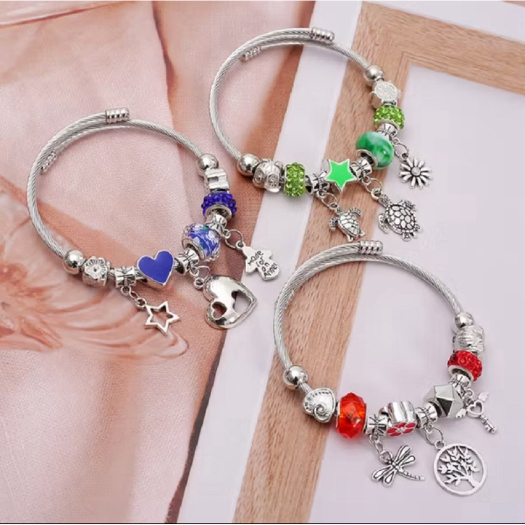 Gelang Pandora Charm Bracelet Pandora Elastis Gelang Manik-Manik Wanita