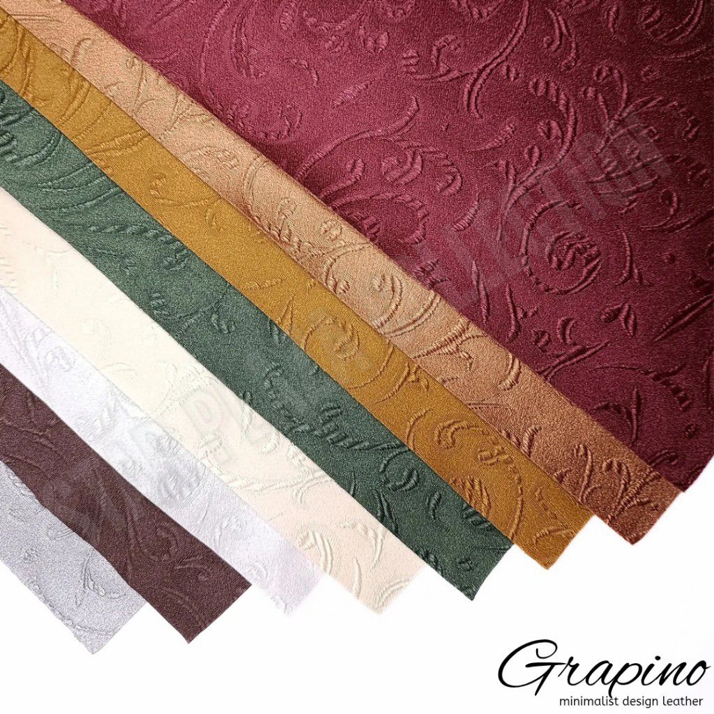 Promo Bahan Kain Oskar Kulit Oscar Sintetis Mengkilap Motif Bunga Daun Spiral - Grapino (Sofa, Jok,