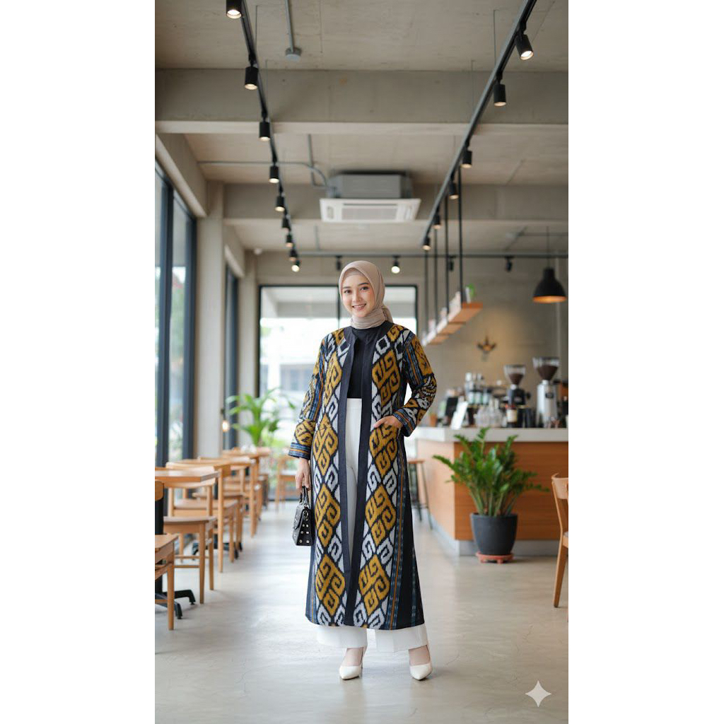 Atasan Wanita Outerwear Cardigan Long Outer tenun Kardigan Wanita Baju kerja Baju Batik atasan tenun