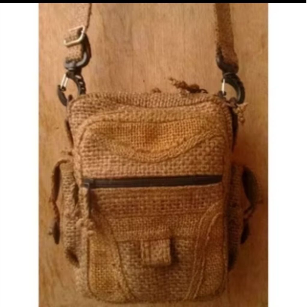 Tas Selempang Goni Vintage Klasik/ SlingBag Pria Wanita Bahan Jute Ramah Lingkungan