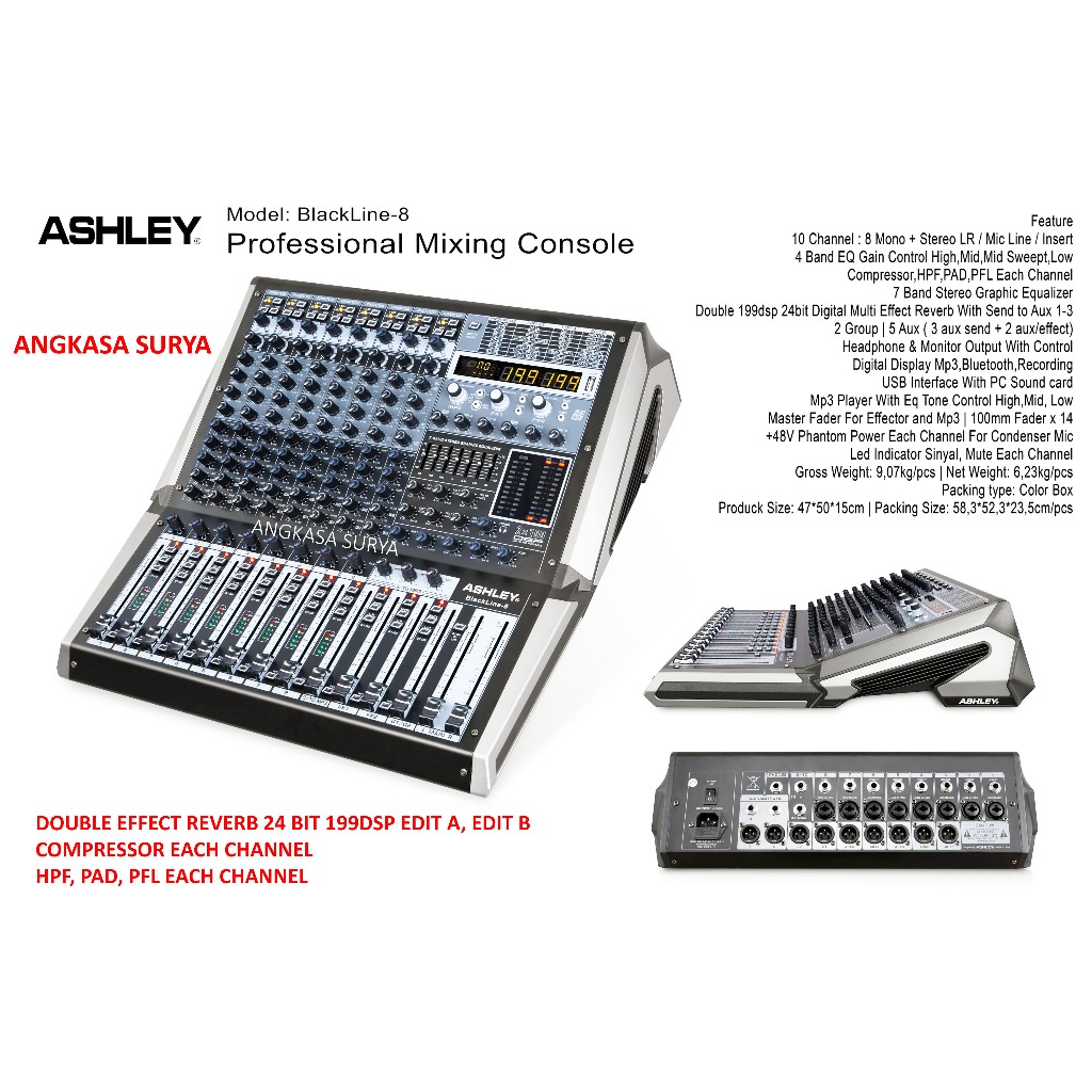 Mixer Ashley  Blackline 8 Original / Mixer Audio ASHLEY BLACKLINE8  Double Effect 199 DSP