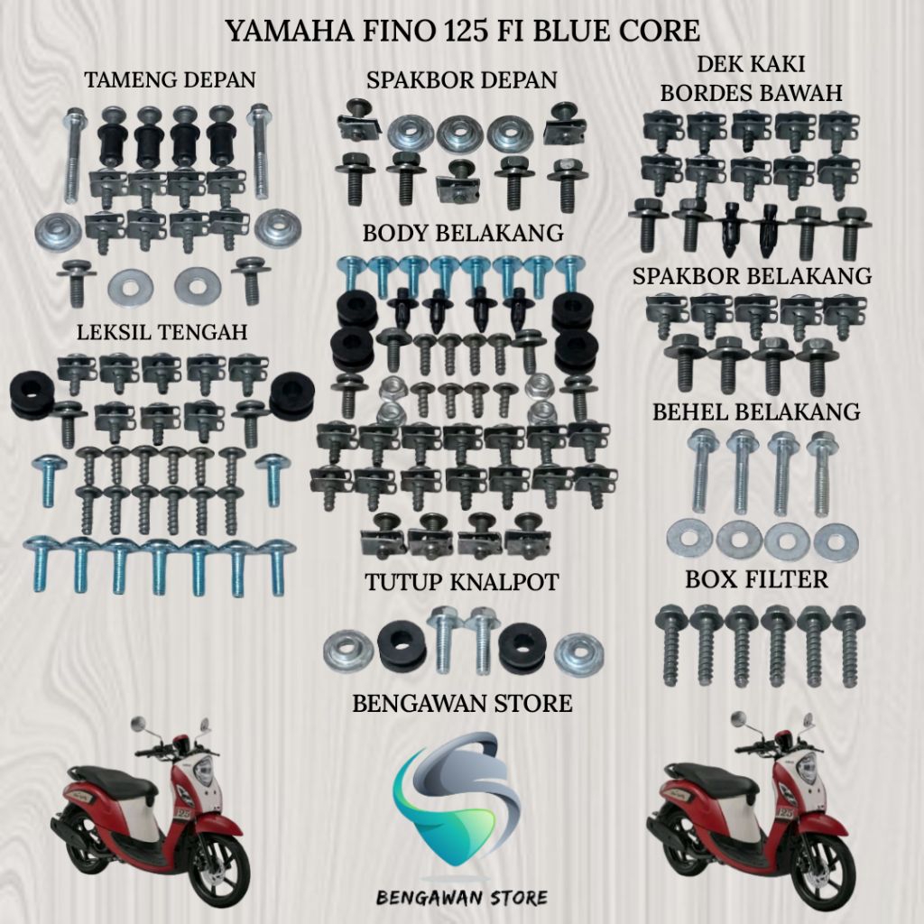 Baut Full Set Cover Bodi Body Yamaha Fino 125 Fi Blue Core