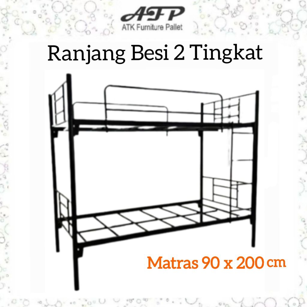 Ranjang Besi 2 Tingkat 90 x 200 cm Tanpa Matras