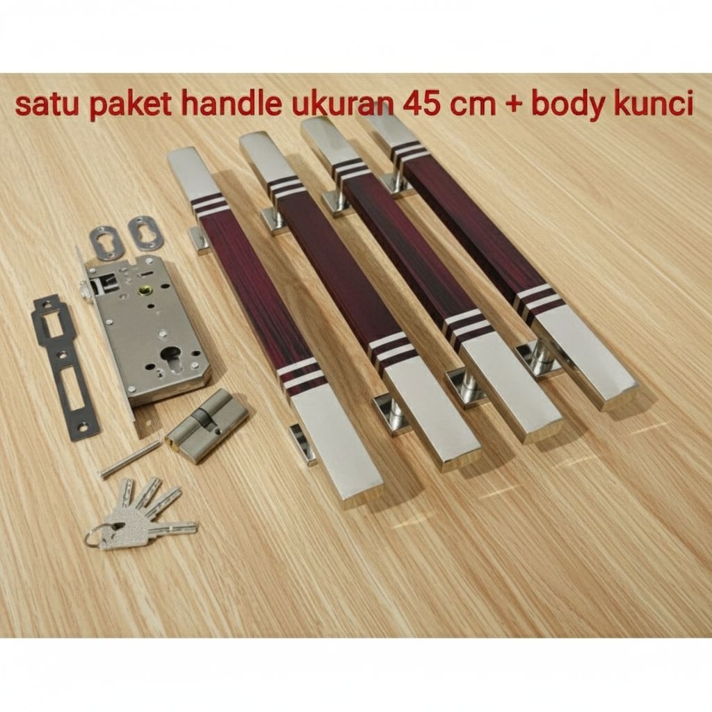 Handle pintu rumah 45 cm & set body kunci / tarikan pintu kupu tarung / satu set handle pintu + body