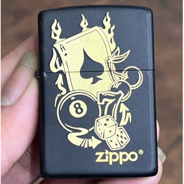 korek api pemantik zippo usa ori motif kartu 1 side black mate best quality
