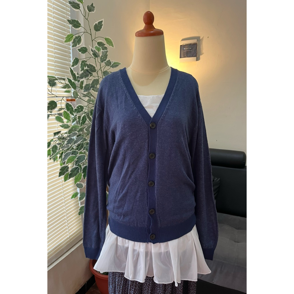 Cardigan Blue Jeans Vneck Lengan Panjang Basic Outer Bahan Premium (EM)