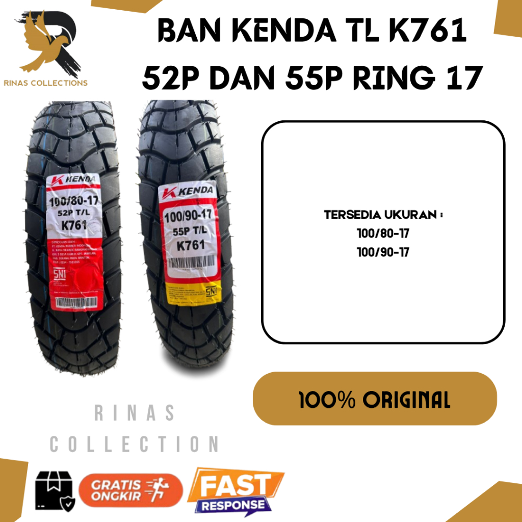 BAN KENDA TUBELESS SEMI TRAIL DUAL PURPOSE K761 100/80-17, 100/90-17 TUBELESS RING 17