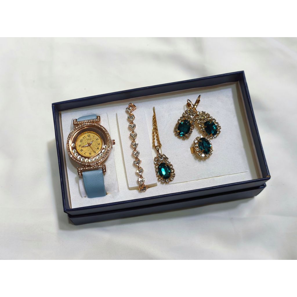 Aksesoris wanita 1 set (Jam tangan, cincin, gelang, kalung, anting)