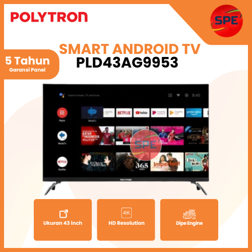 SMART ANDROID TV POLYTRON UKURAN 43 INCH PLD 43AG9953 / PLD43AG9953 GARANSI RESMI (MEDAN)