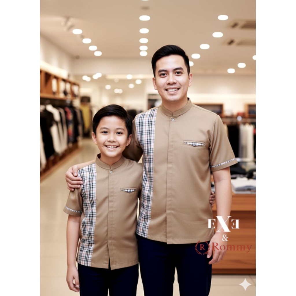 Baju Koko Couple/Dewasa Rommy - Coklat Olive bahan katun Toyobo