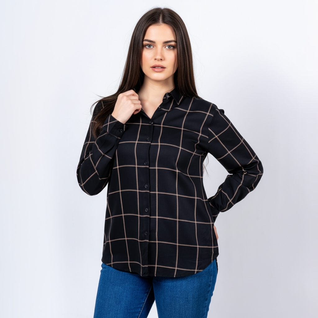 C2 Heyuan Black Kemeja Casual Wanita