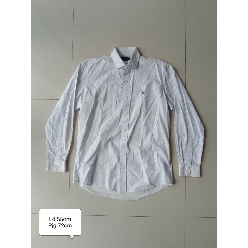 [size 15.5] Preloved atasan kemeja pria lengan panjang putih bermotif polo men white top