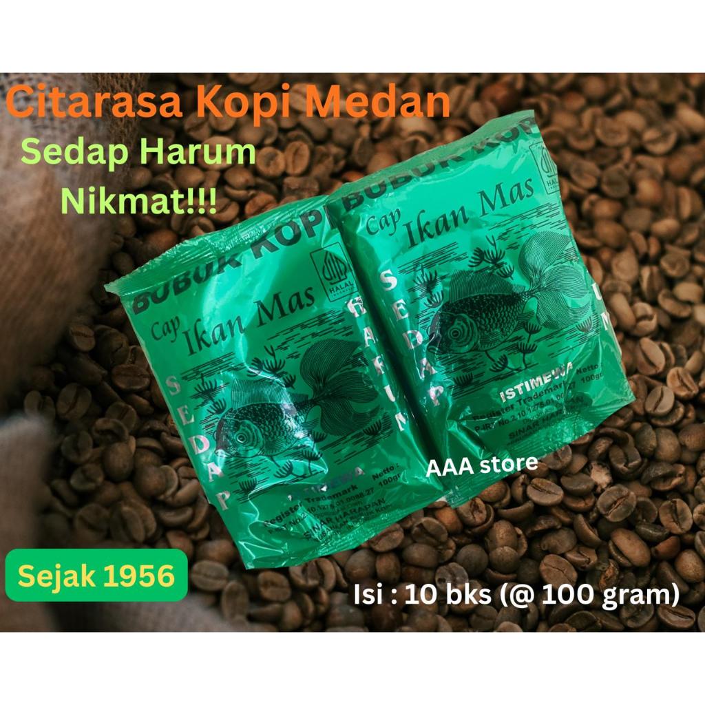 SUPER HEMAT Bubuk Kopi Cap Ikan Mas Asli Medan Sedap Harum Nikmat 1 KG (10 bks @100 gr)